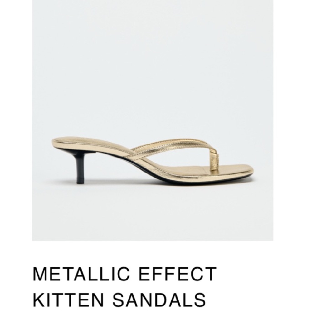 Zara Metallic Gold Kitten Heel Sandals